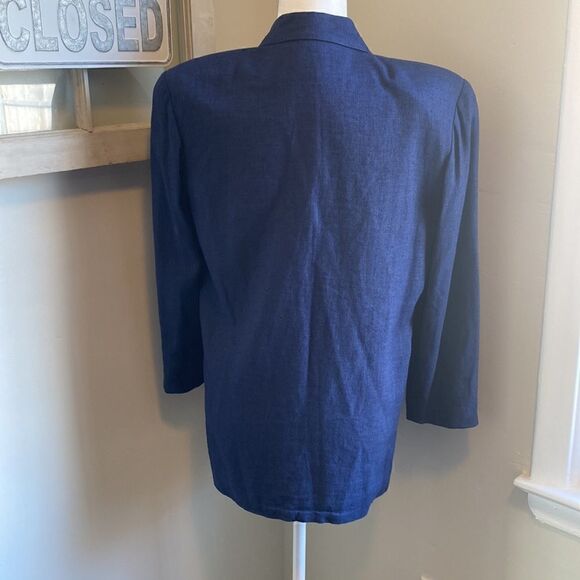 express Vintage 1990s Oversized Linen One Button Blazer with Shoulder Pads - Picture 6 of 7